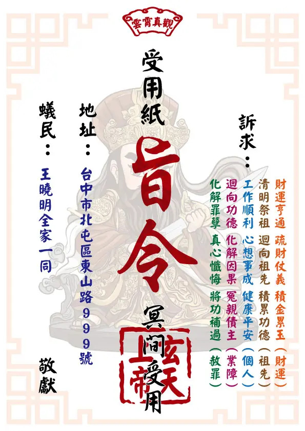 玄天上帝版_祈福受用紙